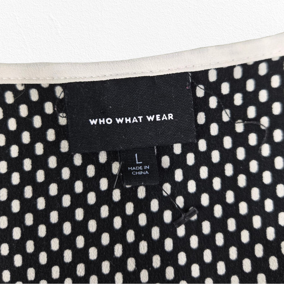 Who What Wear Black White Polka Dot Ruffle Wrap Midi Dress Size Large Officecore - Picture 4 of 10